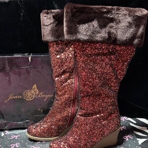 Joan Boyce Sparkling Boots with Plush Brown Trim